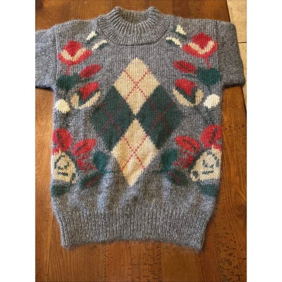 harve bernard Gray Mohair Chunky Small Argyle Pullover Sweater - Picture 8 of 8